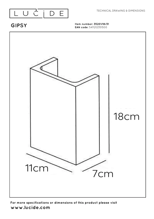 Lucide GIPSY - Wall light - 1xG9 - White - technical